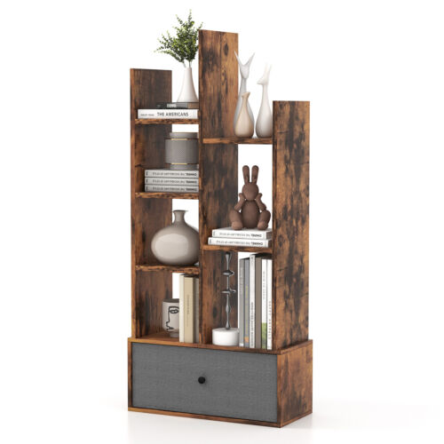 7-Tier Open-Back Bookshelf With Drawer, Rustic Brown Bookcases at Gallery Canada