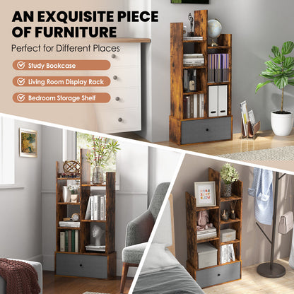 7-Tier Open-Back Bookshelf With Drawer, Rustic Brown Bookcases at Gallery Canada