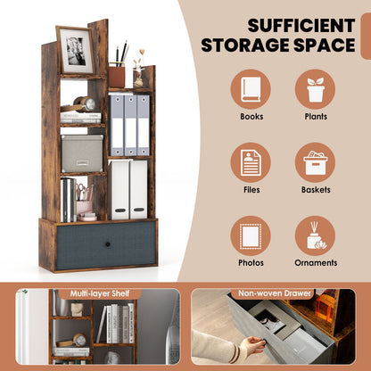 7-Tier Open-Back Bookshelf With Drawer, Rustic Brown Bookcases at Gallery Canada