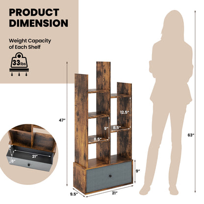 7-Tier Open-Back Bookshelf With Drawer, Rustic Brown Bookcases at Gallery Canada