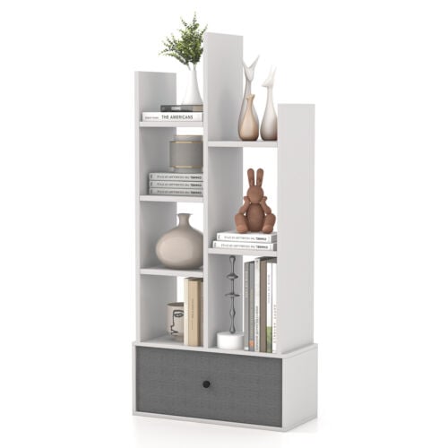 7-Tier Open-Back Bookshelf with Drawer, White - Gallery Canada