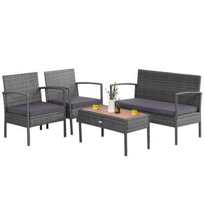 4 Pieces Rattan Patio Conversation Furniture Set with Acacia Wood Tabletop, Gray Patio Conversation Sets Gray at Gallery Canada