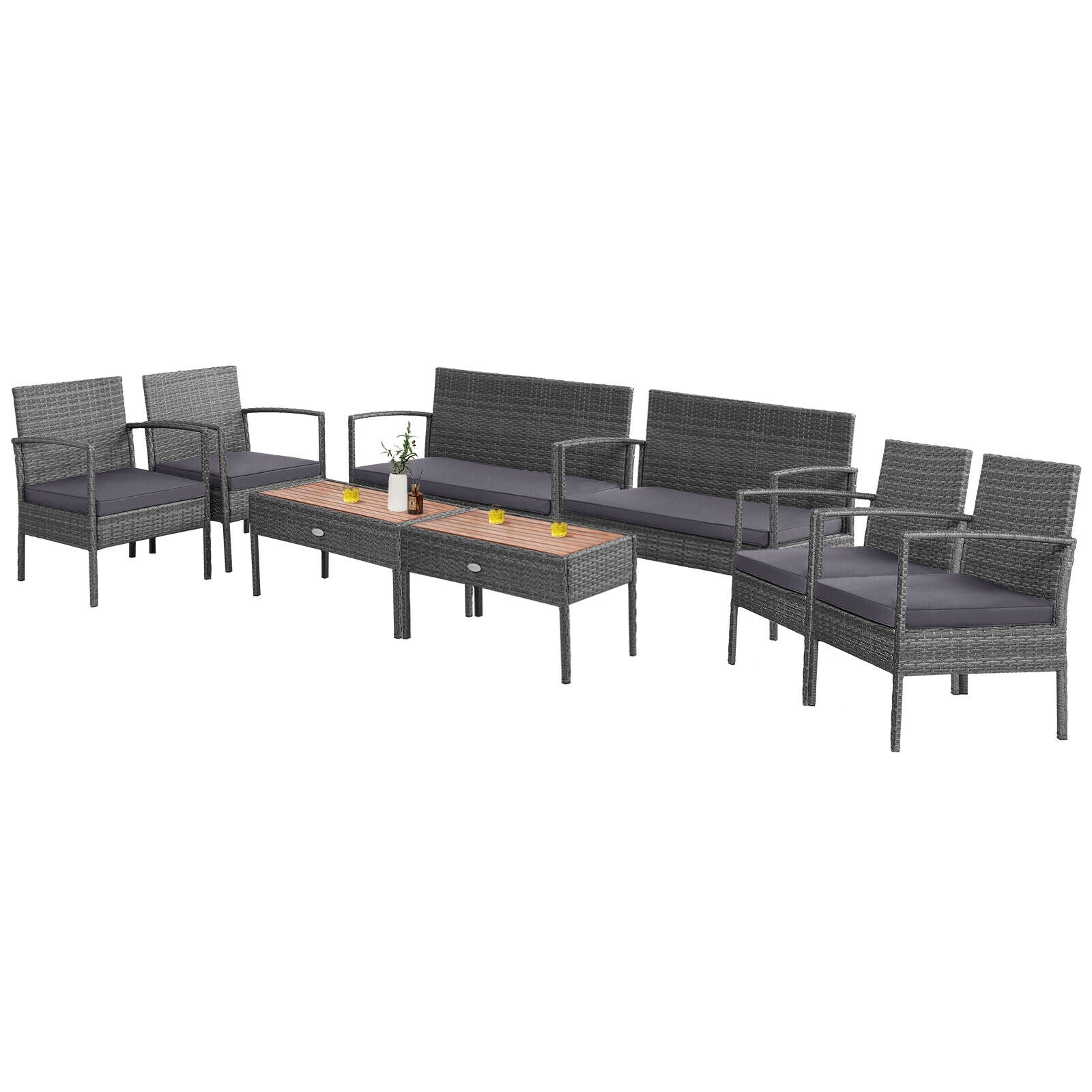 4 Pieces Rattan Patio Conversation Furniture Set with Acacia Wood Tabletop, Gray Patio Conversation Sets at Gallery Canada