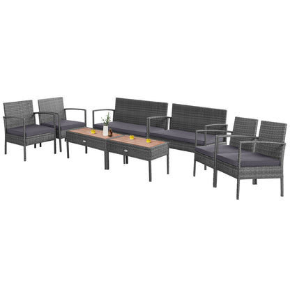 4 Pieces Rattan Patio Conversation Furniture Set with Acacia Wood Tabletop, Gray Patio Conversation Sets at Gallery Canada