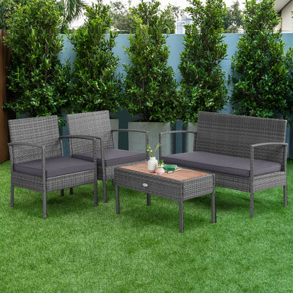 4 Pieces Rattan Patio Conversation Furniture Set with Acacia Wood Tabletop, Gray Patio Conversation Sets at Gallery Canada