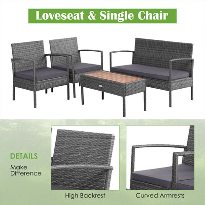 4 Pieces Rattan Patio Conversation Furniture Set with Acacia Wood Tabletop, Gray Patio Conversation Sets at Gallery Canada