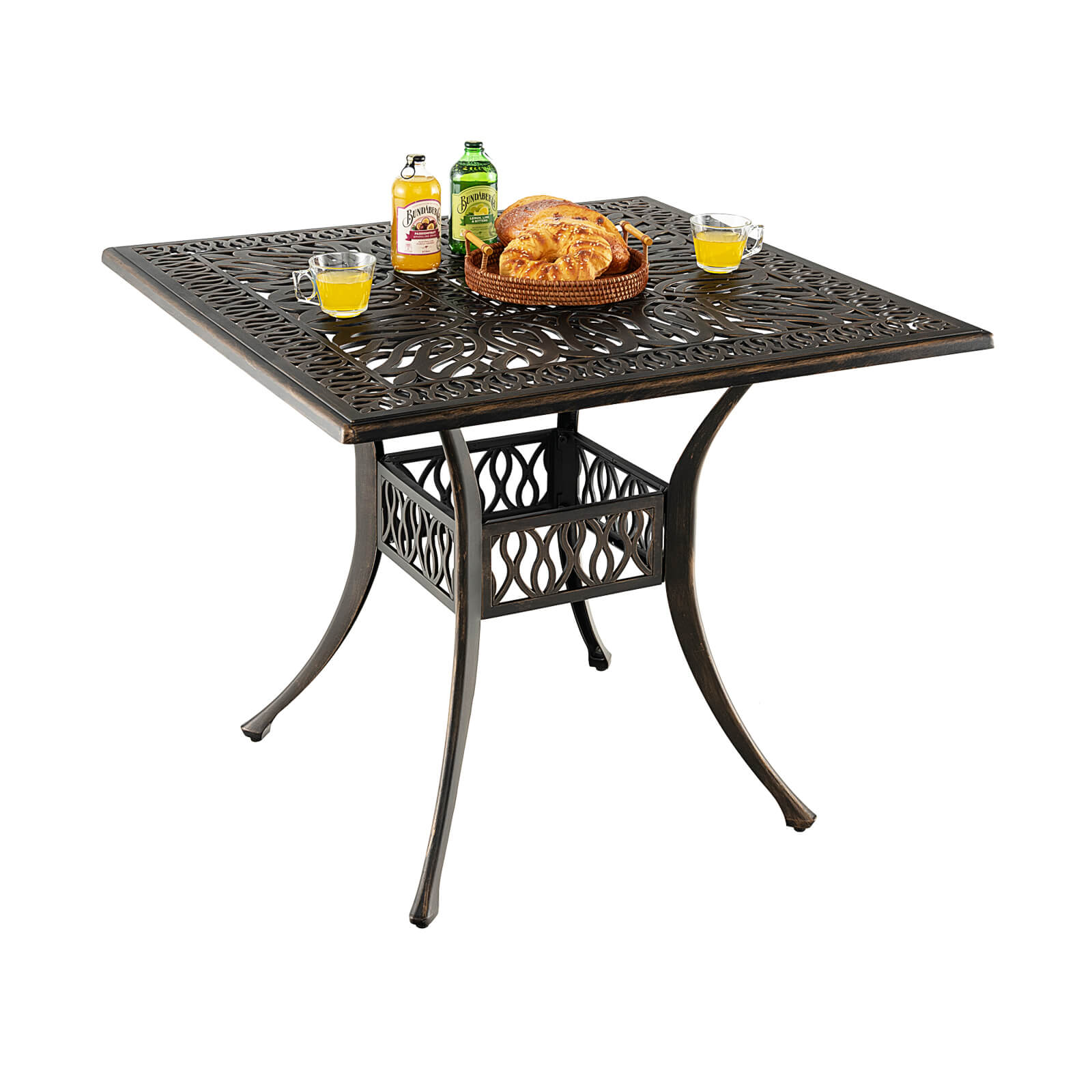 35.4 Inch Aluminum Square Dining Table, With Umbrella Hole, Bronze Patio Dining Tables at Gallery Canada