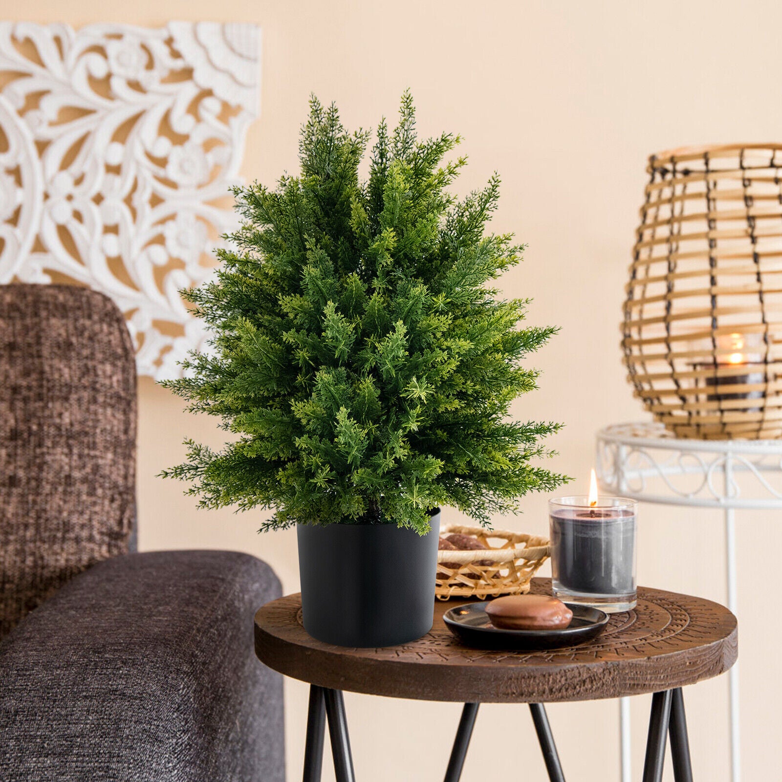 2-Pack Artificial Cedar Topiary Ball Tree with Cement Pot, Green Faux Plants at Gallery Canada