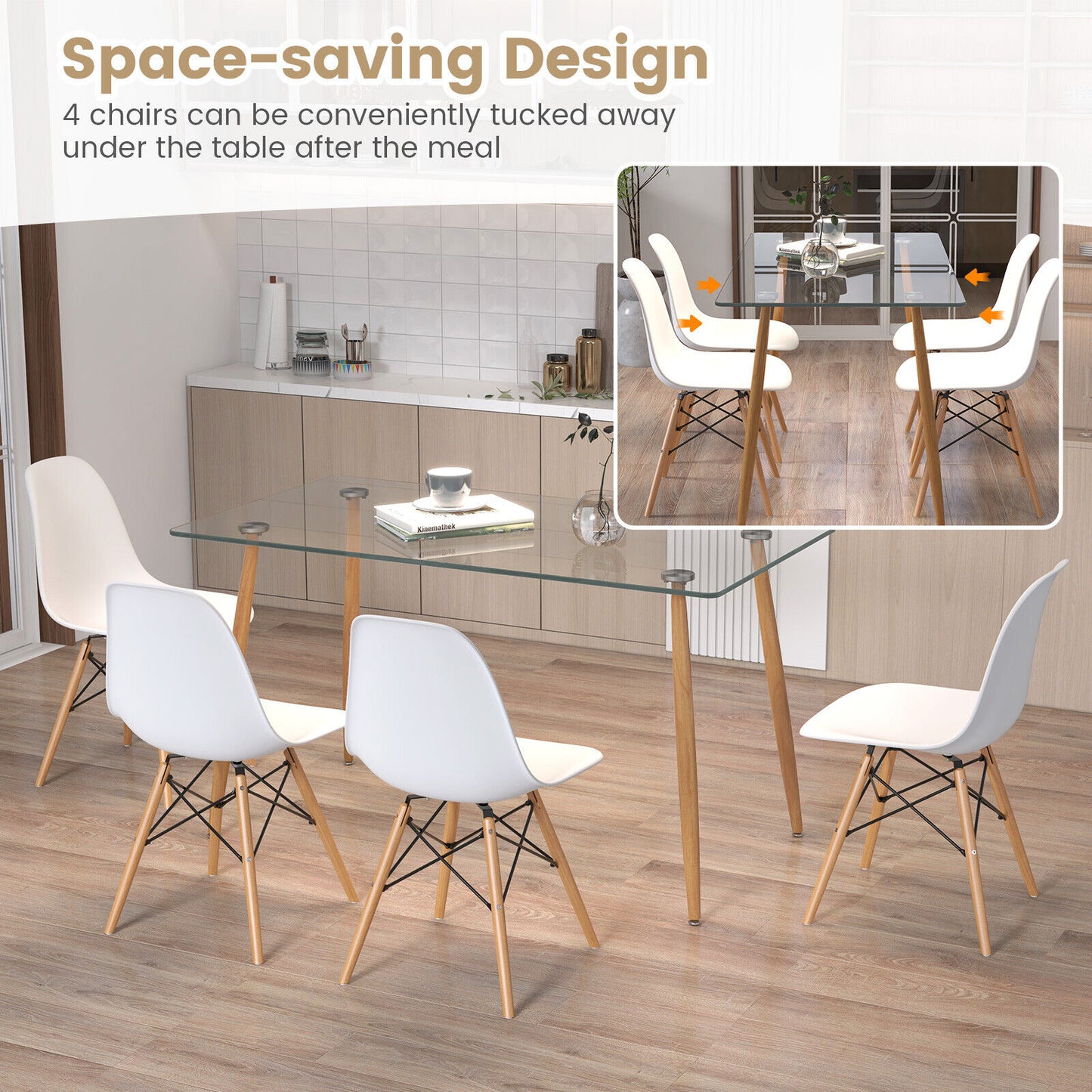 5 Pieces Rectangle Dining Table Set with 51 Inch Glass Tabletop, White Dining Room Sets at Gallery Canada