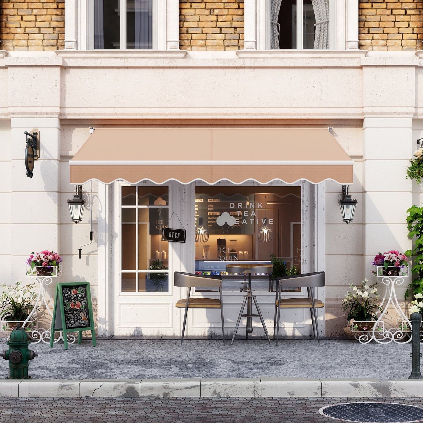 10 x 8.2 Feet Retractable Awning, Manual Crank Handle, Beige Canopies at Gallery Canada