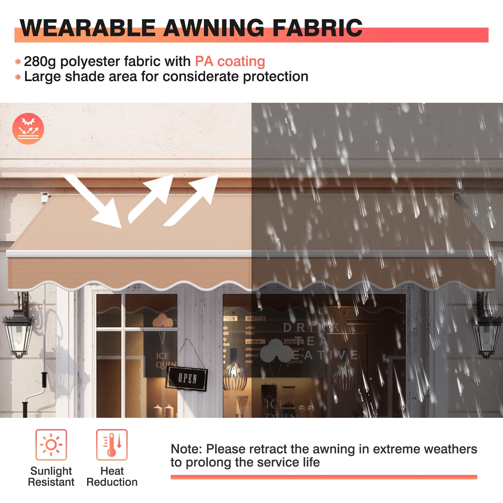 10 x 8.2 Feet Retractable Awning, Manual Crank Handle, Beige Canopies at Gallery Canada