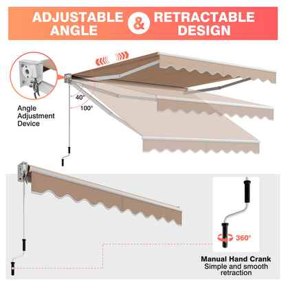 10 x 8.2 Feet Retractable Awning, Manual Crank Handle, Beige Canopies at Gallery Canada