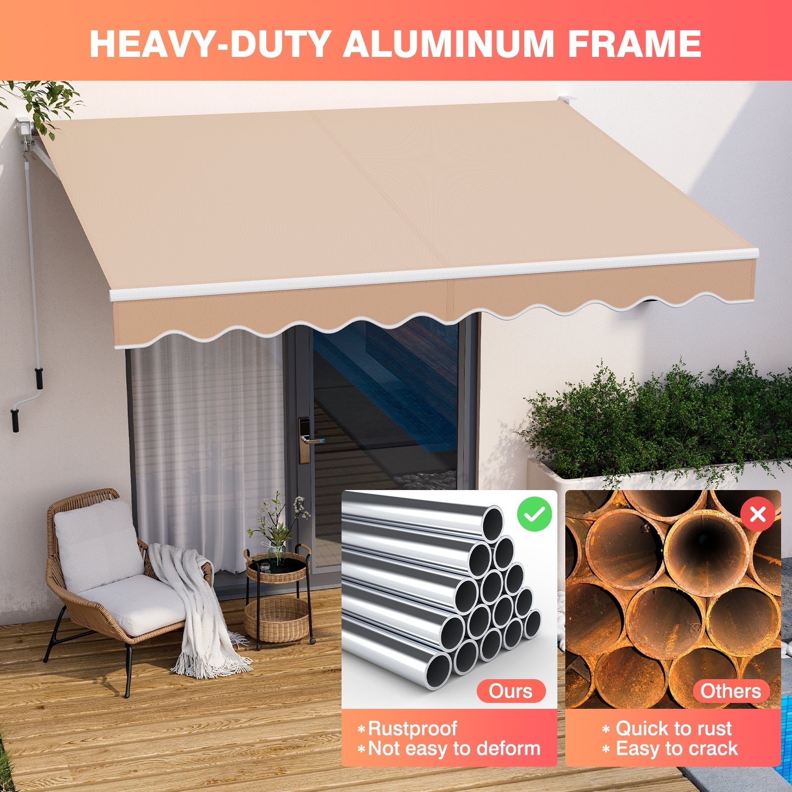 10 x 8.2 Feet Retractable Awning, Manual Crank Handle, Beige Canopies at Gallery Canada