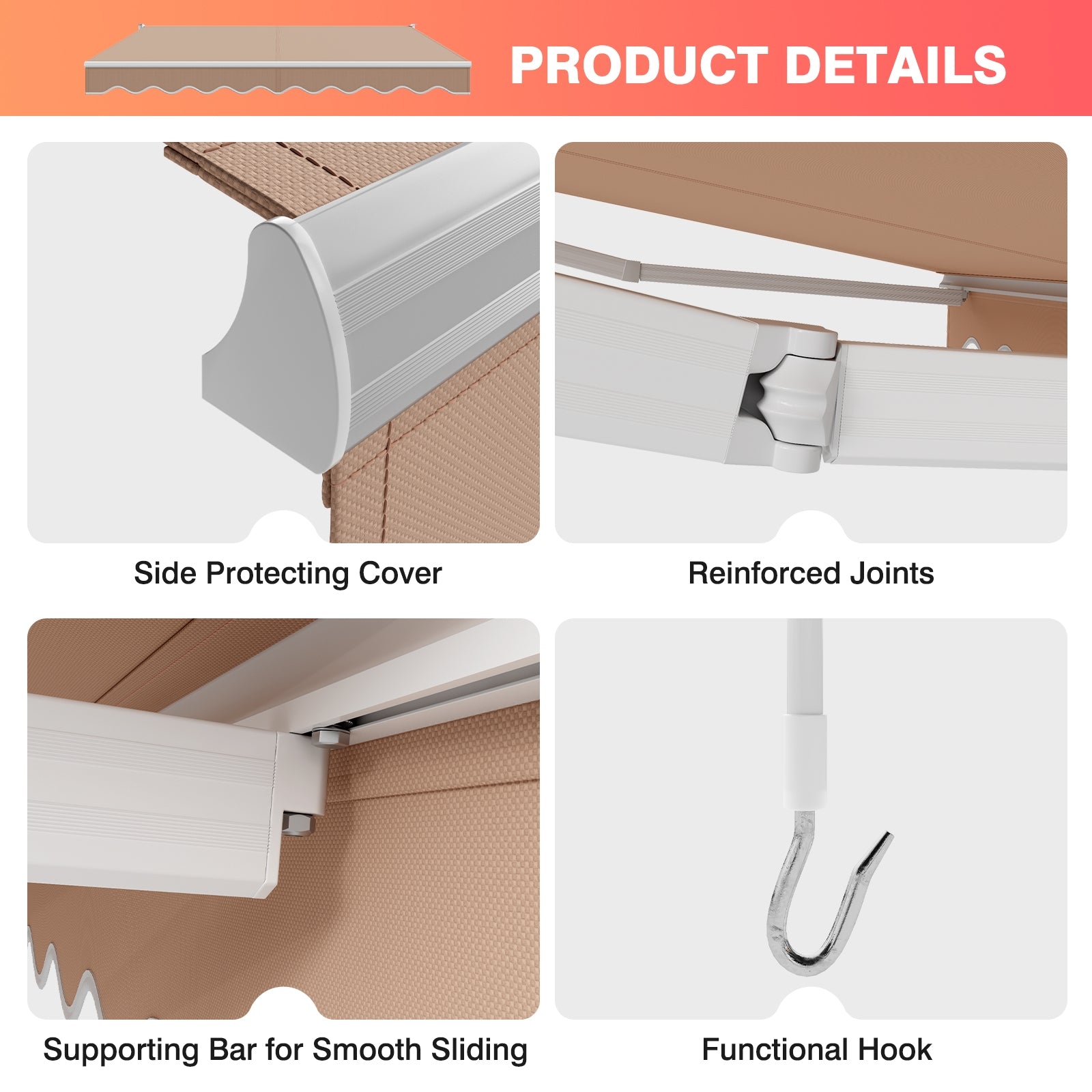10 x 8.2 Feet Retractable Awning, Manual Crank Handle, Beige Canopies at Gallery Canada