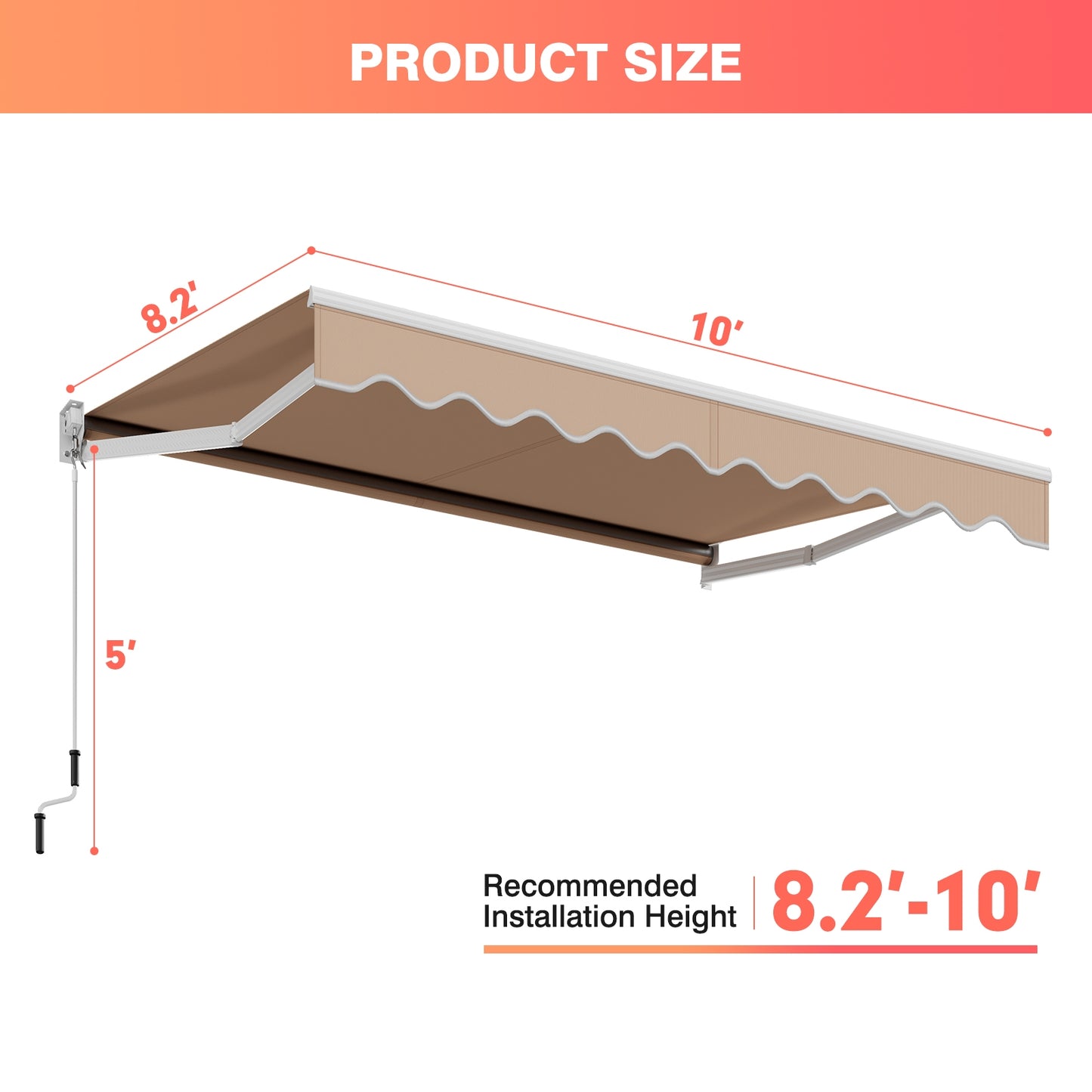 10 x 8.2 Feet Retractable Awning, Manual Crank Handle, Beige Canopies at Gallery Canada