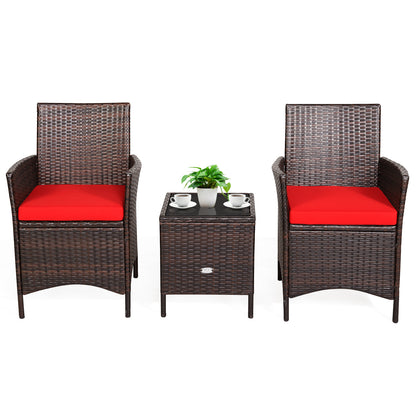 3Pcs Patio Rattan Furniture Set Cushioned Sofa and Glass Tabletop Deck, Red Patio Conversation Sets at Gallery Canada