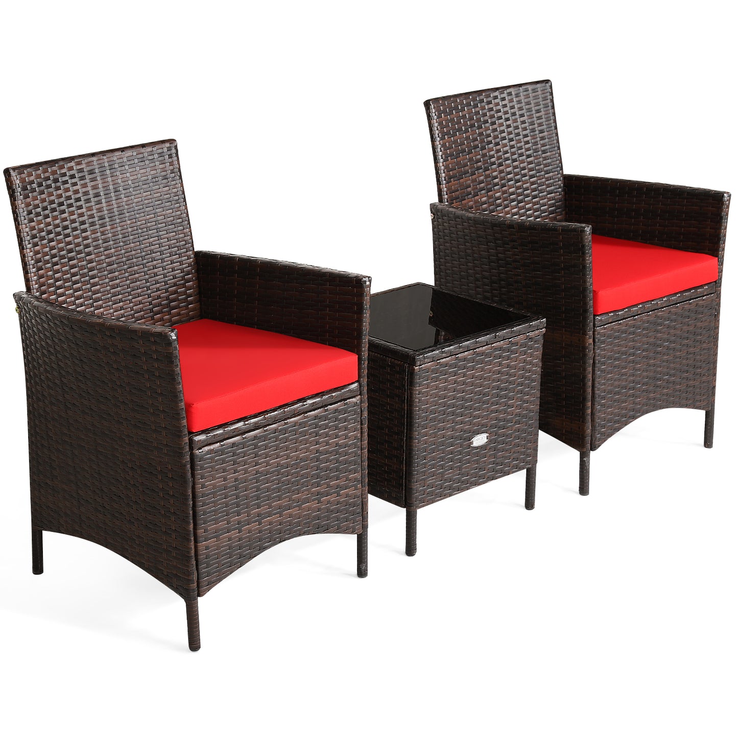 3Pcs Patio Rattan Furniture Set Cushioned Sofa and Glass Tabletop Deck, Red Patio Conversation Sets at Gallery Canada