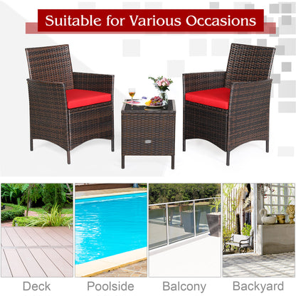 3Pcs Patio Rattan Furniture Set Cushioned Sofa and Glass Tabletop Deck, Red Patio Conversation Sets at Gallery Canada