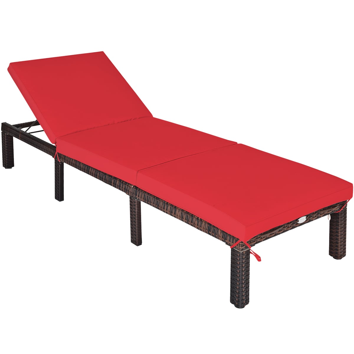 Outdoor Rattan Adjustable Cushioned Chaise, Red