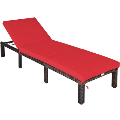 Outdoor Rattan Adjustable Cushioned Chaise, Red