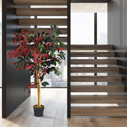 4 Ft Artificial Ficus Tree, Nursery Pot, Red