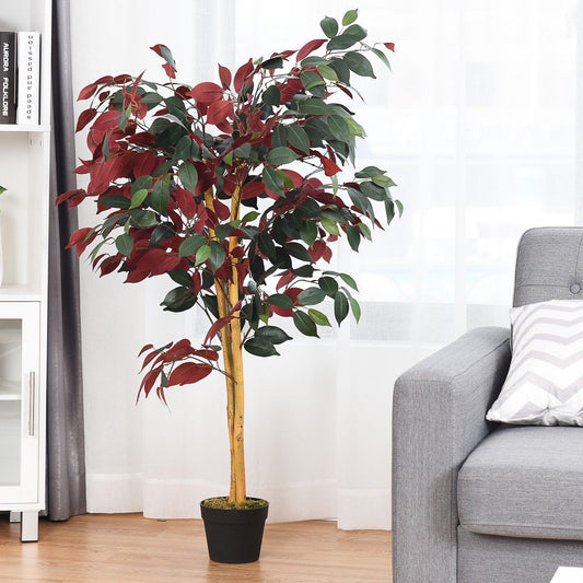 4 Feet Tall Artificial Ficus Tree with Nursery Pot, Red - Gallery Canada
