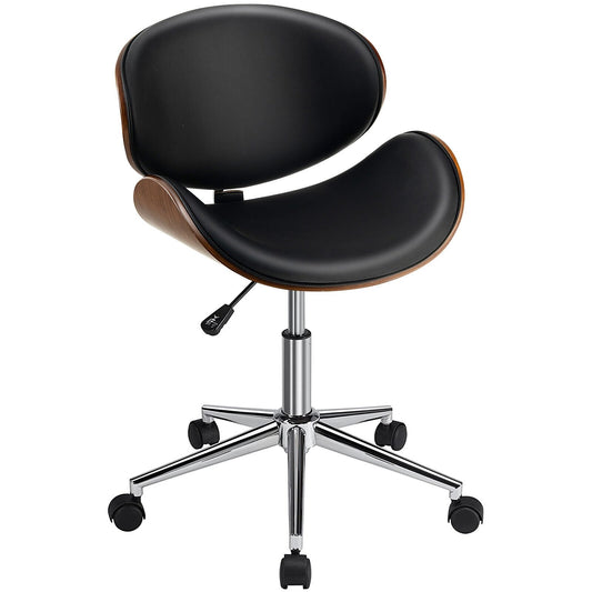 Adjustable Leather Office Chair Swivel Bentwood Desk Chair with Curved Seat, Black at Gallery Canada