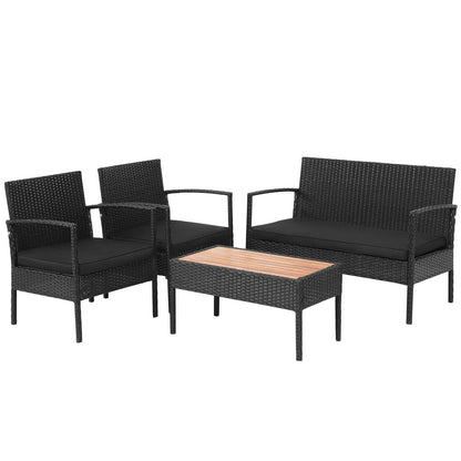 4 Pieces Patio Rattan Cushioned Furniture Set with Wooden Tabletop, Black Patio Conversation Sets at Gallery Canada
