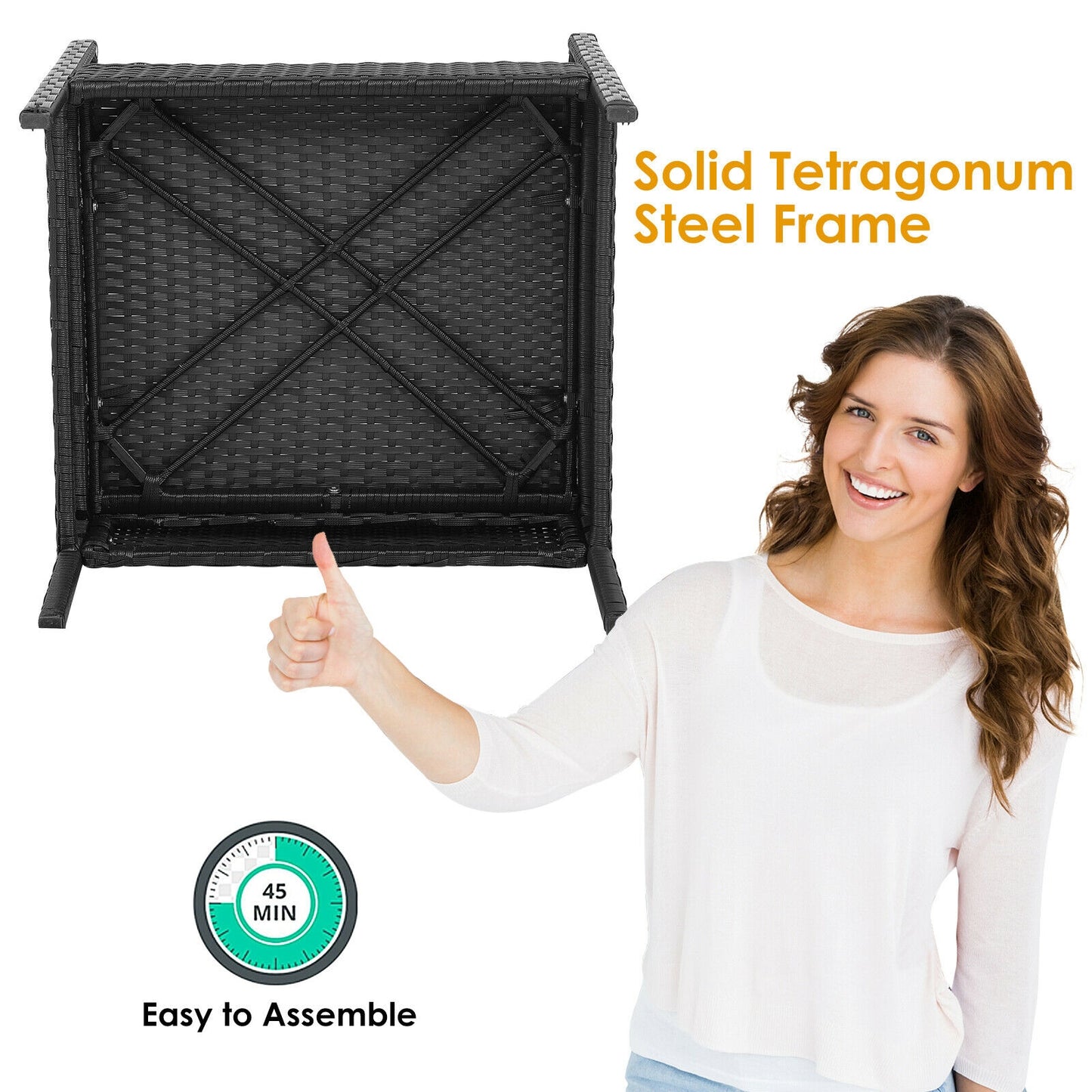 4 Pieces Patio Rattan Cushioned Furniture Set with Wooden Tabletop, Black Patio Conversation Sets at Gallery Canada