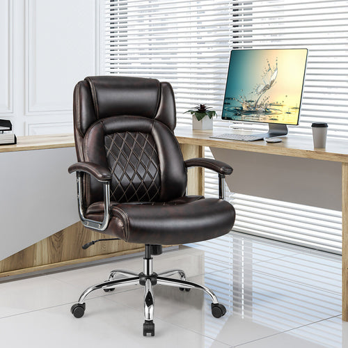 Height Adjustable Executive Chair Computer Desk Chair with Metal Base, Brown