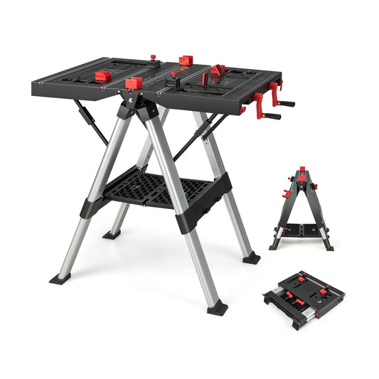 Portable Folding Workbench with Adjustable Height for Garage Home, Black & Red at Gallery Canada