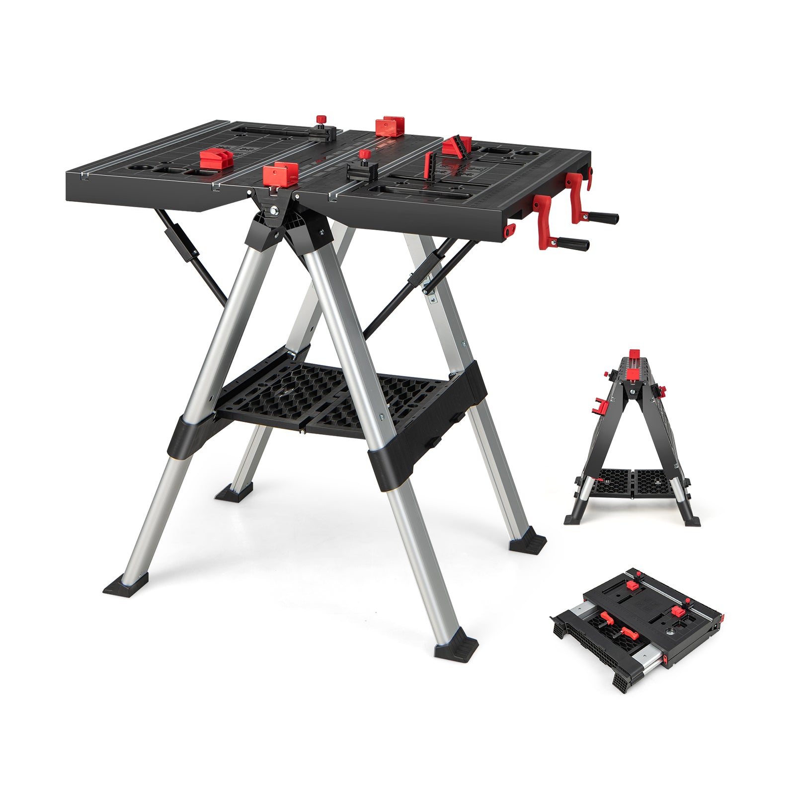 Portable Folding Workbench, Adjustable Height, Red, Black Garages at Gallery Canada