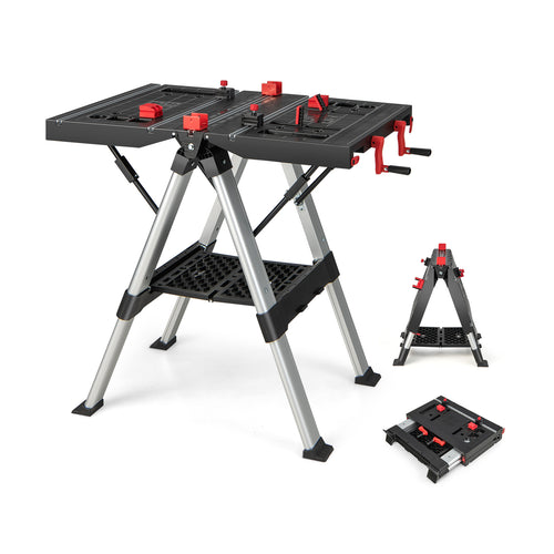 Portable Folding Workbench with Adjustable Height for Garage Home, Black & Red