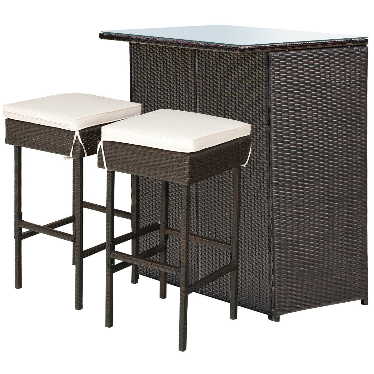 3 Pieces Patio Rattan Wicker Bar Table Stools Dining Set, Beige Patio Bar Furniture at Gallery Canada