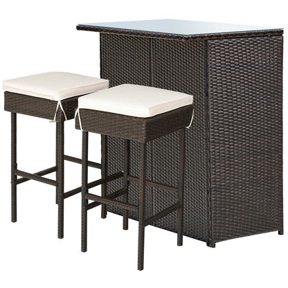 3 Pieces Patio Rattan Wicker Bar Table Stools Dining Set, Beige Patio Bar Furniture at Gallery Canada