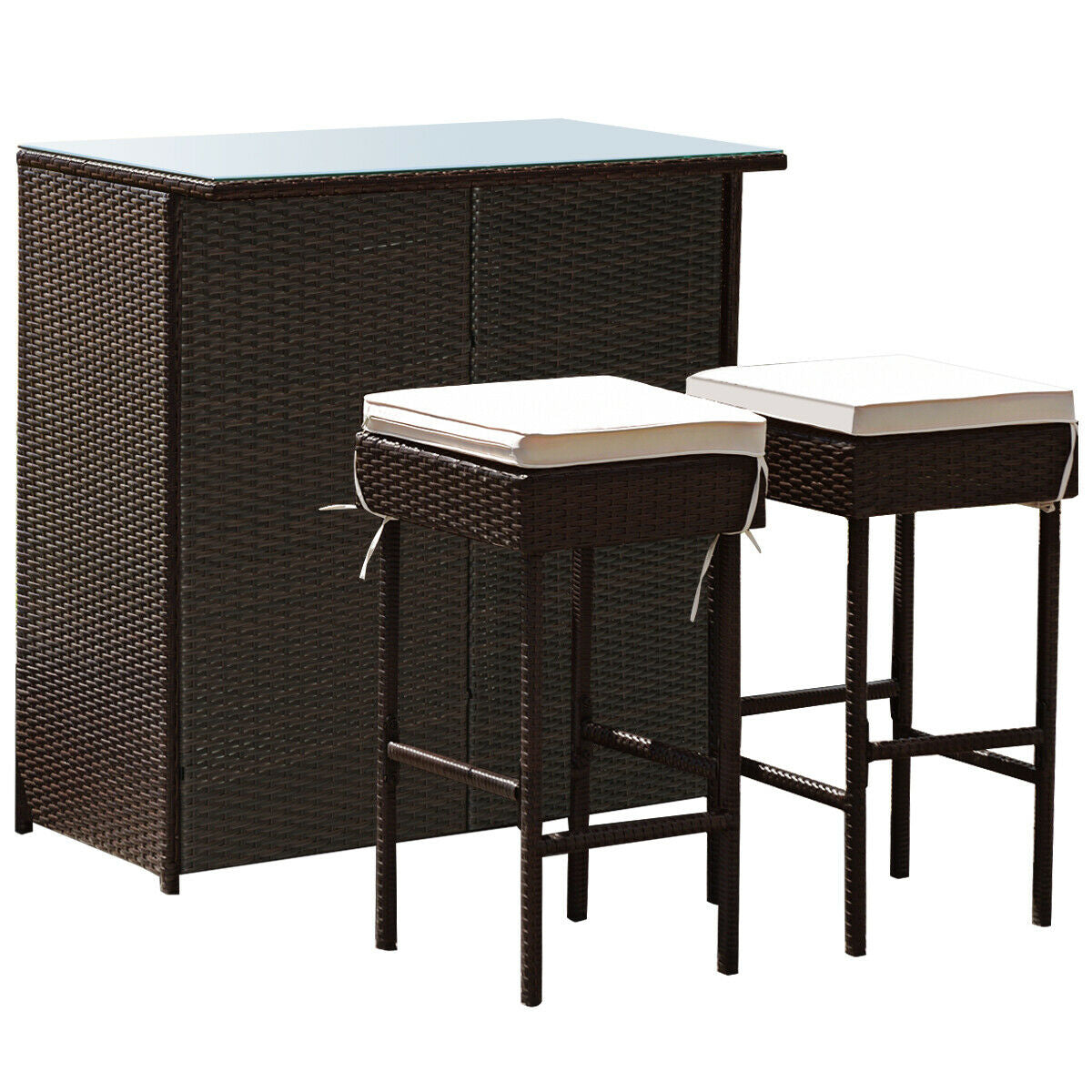 3 Pieces Patio Rattan Wicker Bar Table Stools Dining Set, Beige Patio Bar Furniture at Gallery Canada