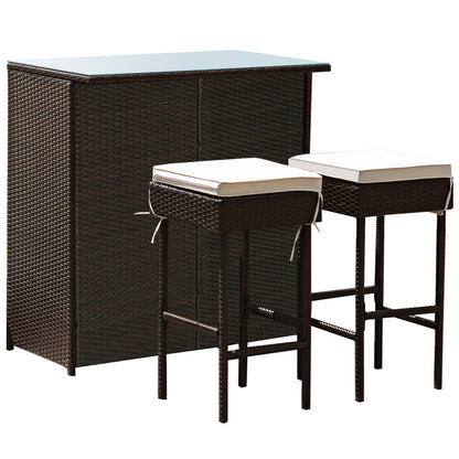 3 Pieces Patio Rattan Wicker Bar Table Stools Dining Set, Beige Patio Bar Furniture at Gallery Canada
