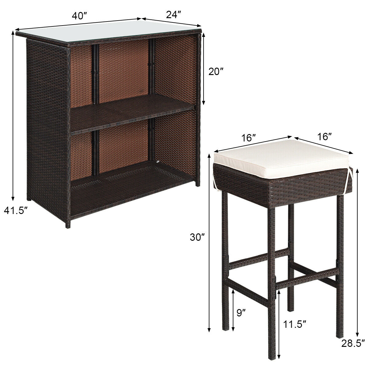 3 Pieces Patio Rattan Wicker Bar Table Stools Dining Set, Beige Patio Bar Furniture at Gallery Canada