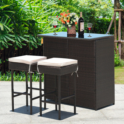 3 Pieces Patio Rattan Wicker Bar Table Stools Dining Set, Beige Patio Bar Furniture at Gallery Canada