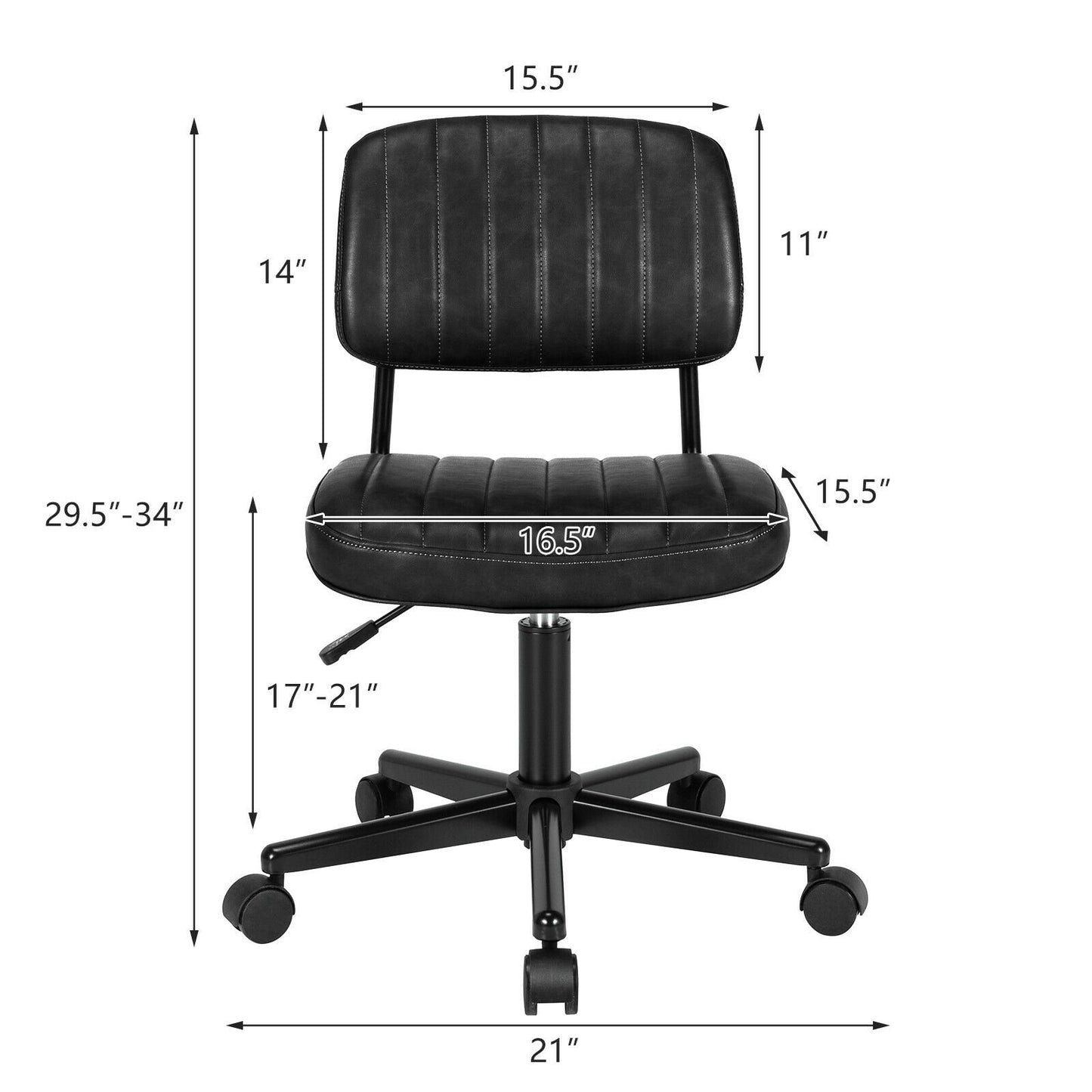 PU Leather Adjustable Office Chair  Swivel Task Chair with Backrest, Black - Gallery Canada