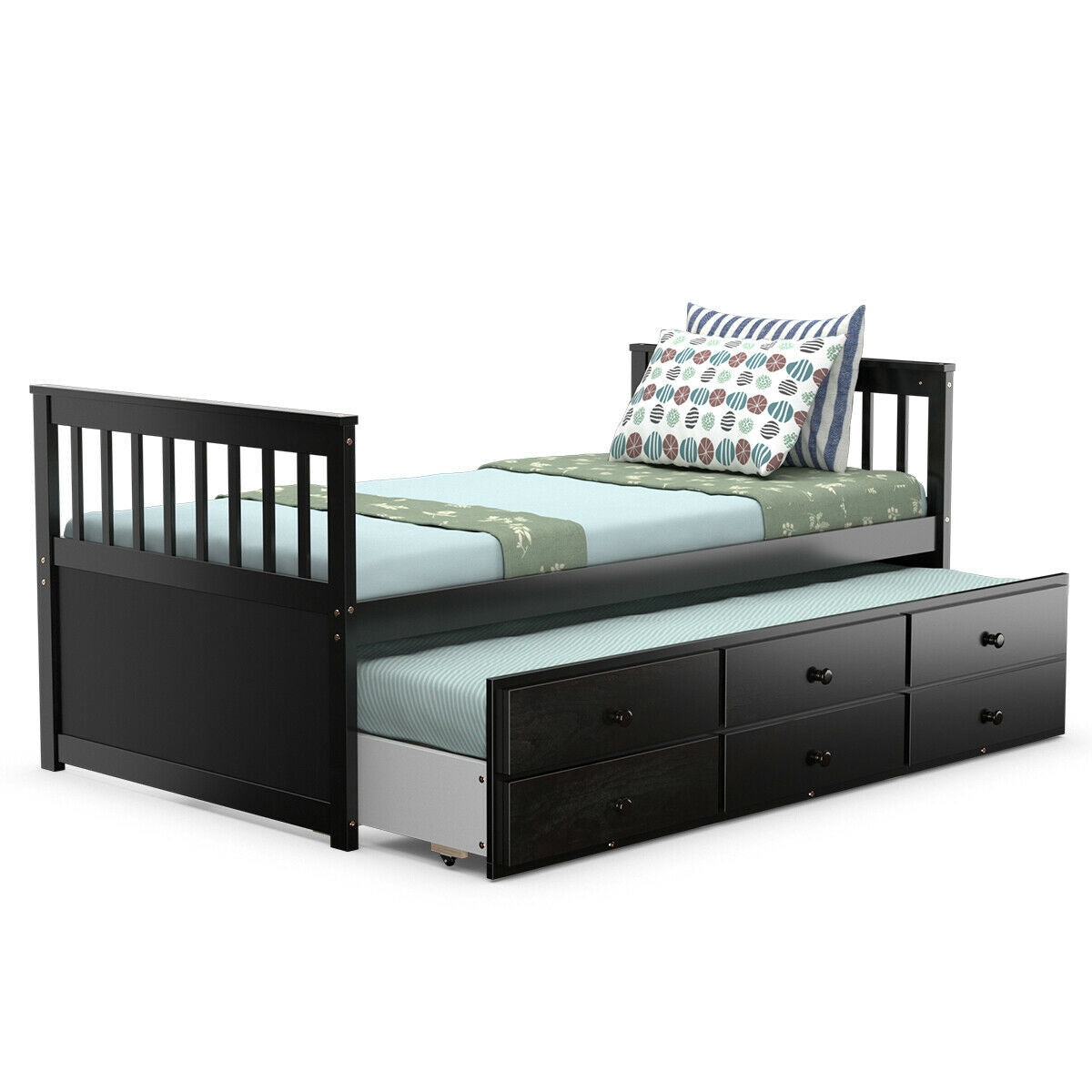 Twin Captain’s Bed with Trundle Bed with 3 Storage Drawers, Dark Brown Trundle Bed Frame at Gallery Canada