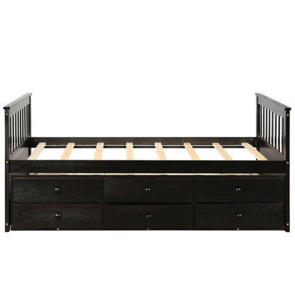 Twin Captain’s Bed with Trundle Bed with 3 Storage Drawers, Dark Brown Trundle Bed Frame at Gallery Canada