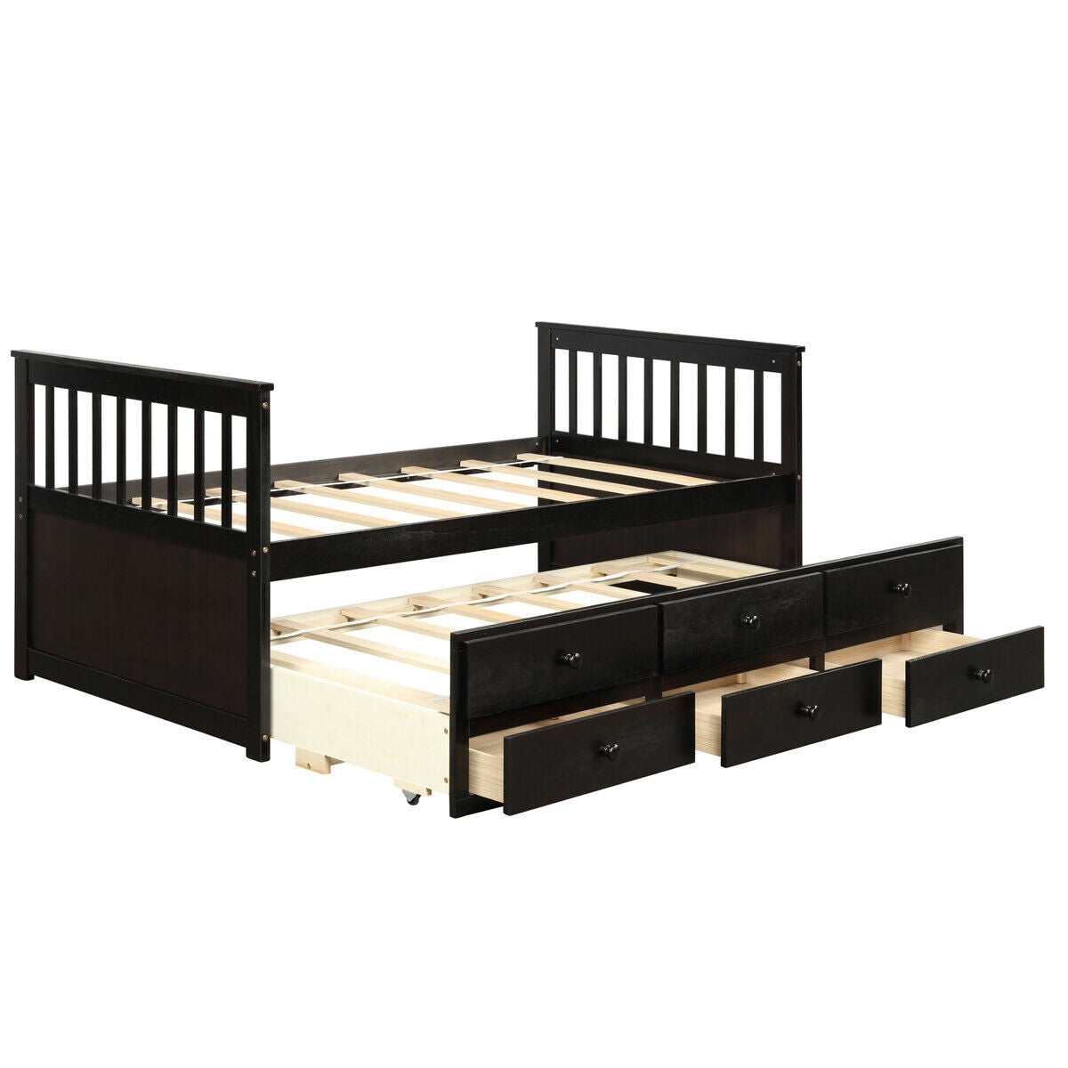 Twin Captain’s Bed with Trundle Bed with 3 Storage Drawers, Dark Brown Trundle Bed Frame at Gallery Canada