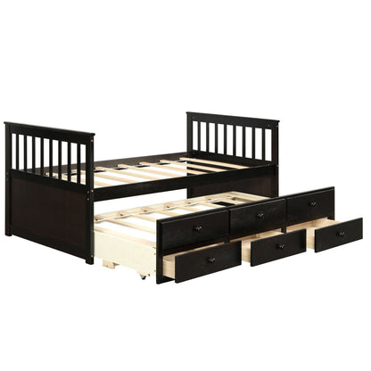 Twin Captain’s Bed with Trundle Bed with 3 Storage Drawers, Dark Brown Trundle Bed Frame at Gallery Canada