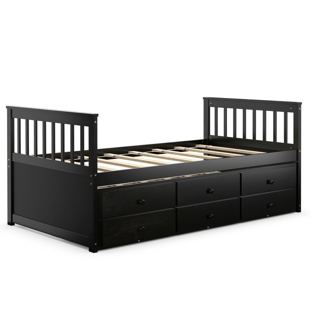 Twin Captain’s Bed with Trundle Bed with 3 Storage Drawers, Dark Brown Trundle Bed Frame Dark Brown at Gallery Canada