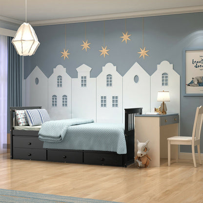 Twin Captain’s Bed with Trundle Bed with 3 Storage Drawers, Dark Brown Trundle Bed Frame at Gallery Canada