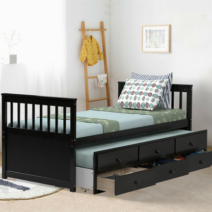 Twin Captain’s Bed with Trundle Bed with 3 Storage Drawers, Dark Brown Trundle Bed Frame at Gallery Canada