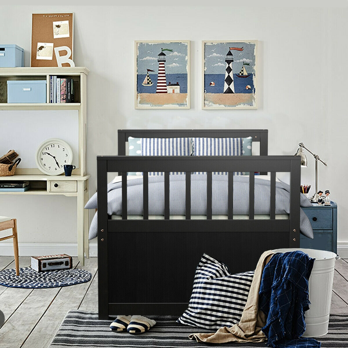 Twin Captain’s Bed with Trundle Bed with 3 Storage Drawers, Dark Brown Trundle Bed Frame at Gallery Canada