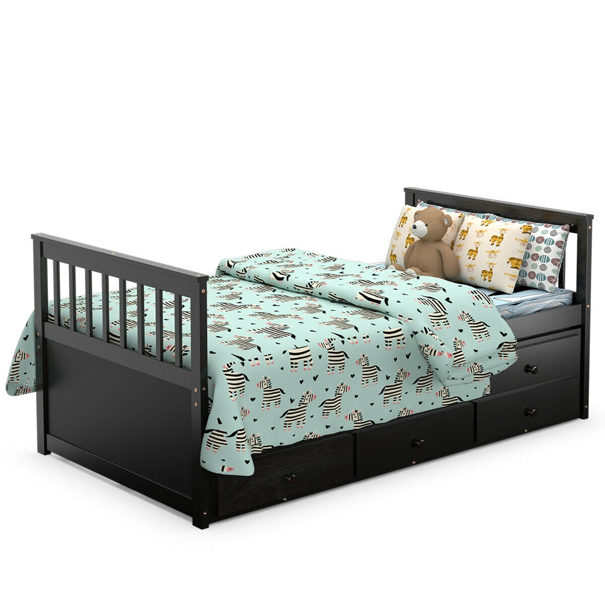 Twin Captain’s Bed with Trundle Bed with 3 Storage Drawers, Dark Brown Trundle Bed Frame at Gallery Canada