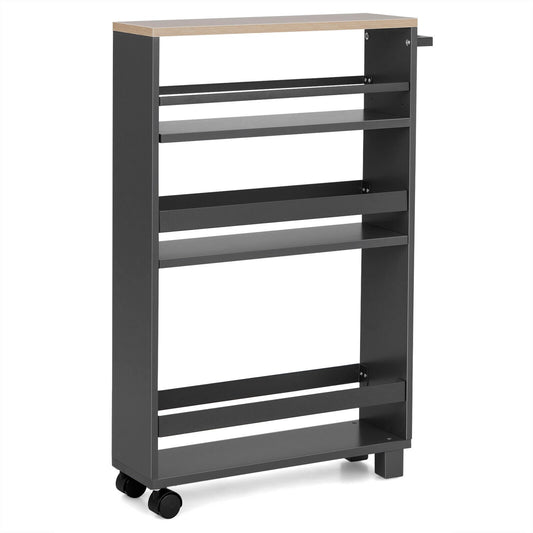 4-Tier Slim Kitchen Storage Cart Narrow Slide Out Trolley Adjustable Shelf, Gray - Gallery Canada